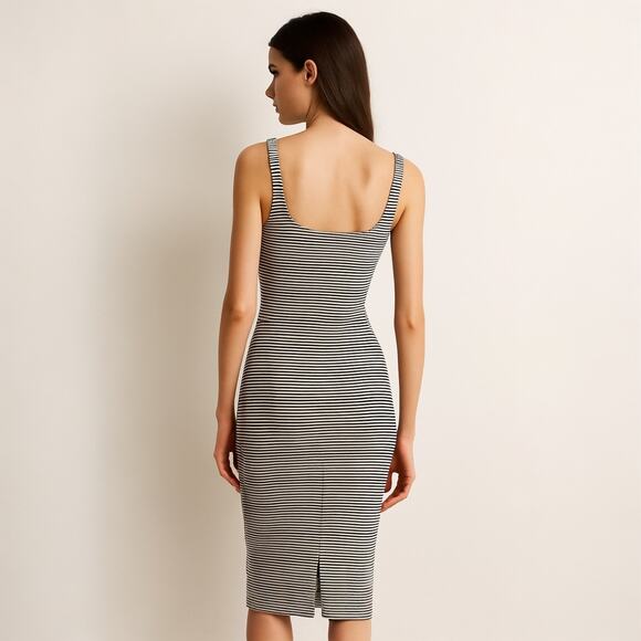 Zara Black White Striped Sleeveless Cami Camisole Midi Bodycon Tank Dress Size S - Picture 2 of 7